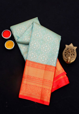 Handlooms Bridal Saree with Stripes and with Temple Border-(SA-483)