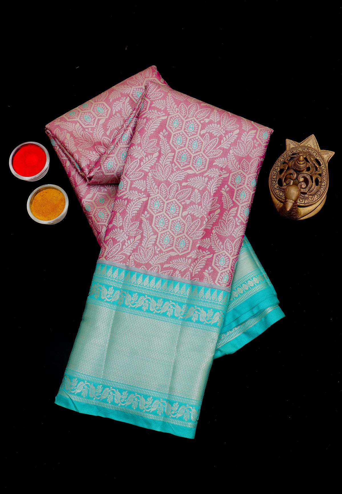 Handlooms Bridal Saree with Stripes and with Temple Border-(SA-490)