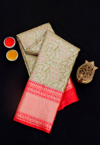 Handlooms Bridal Saree with Stripes and with Temple Border-(SA-489)