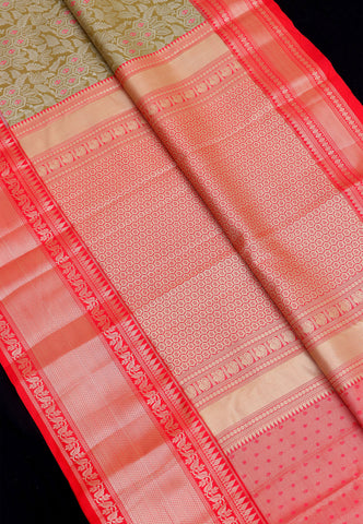 Handlooms Bridal Saree with Stripes and with Temple Border-(SA-489)