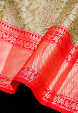 Handlooms Bridal Saree with Stripes and with Temple Border-(SA-489)
