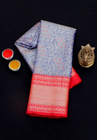 Handlooms Bridal Saree with Stripes and with Temple Border-(SA-487)