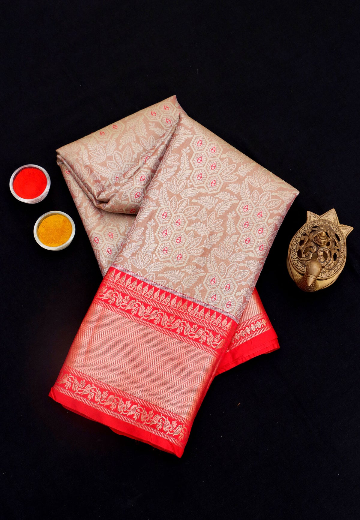 Handlooms Bridal Saree with Stripes and with Temple Border-(SA-488)