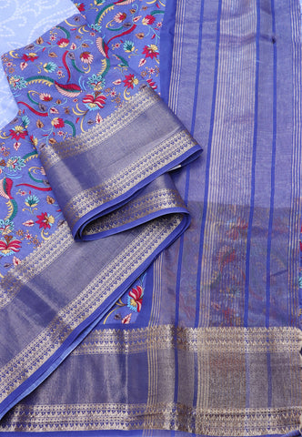 Ruby Silk Digital Print Saree With Blue Collur and Border with Blue Shade - (SA-430)