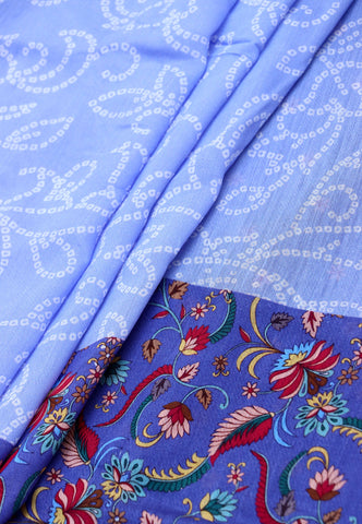 Ruby Silk Digital Print Saree With Blue Collur and Border with Blue Shade - (SA-430)