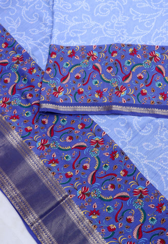 Ruby Silk Digital Print Saree With Blue Collur and Border with Blue Shade - (SA-430)