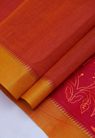 Embroidery Saree With Red Collur and Border with Gold Shade - (SA-363)