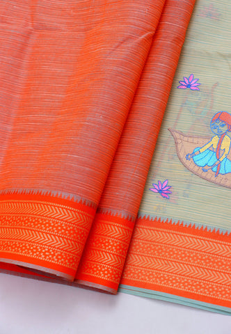 Embroidery Saree With Lightgreen Collur and Border with Red Shade - (SA-359)