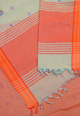Embroidery Saree With Lightgreen Collur and Border with Red Shade - (SA-359)