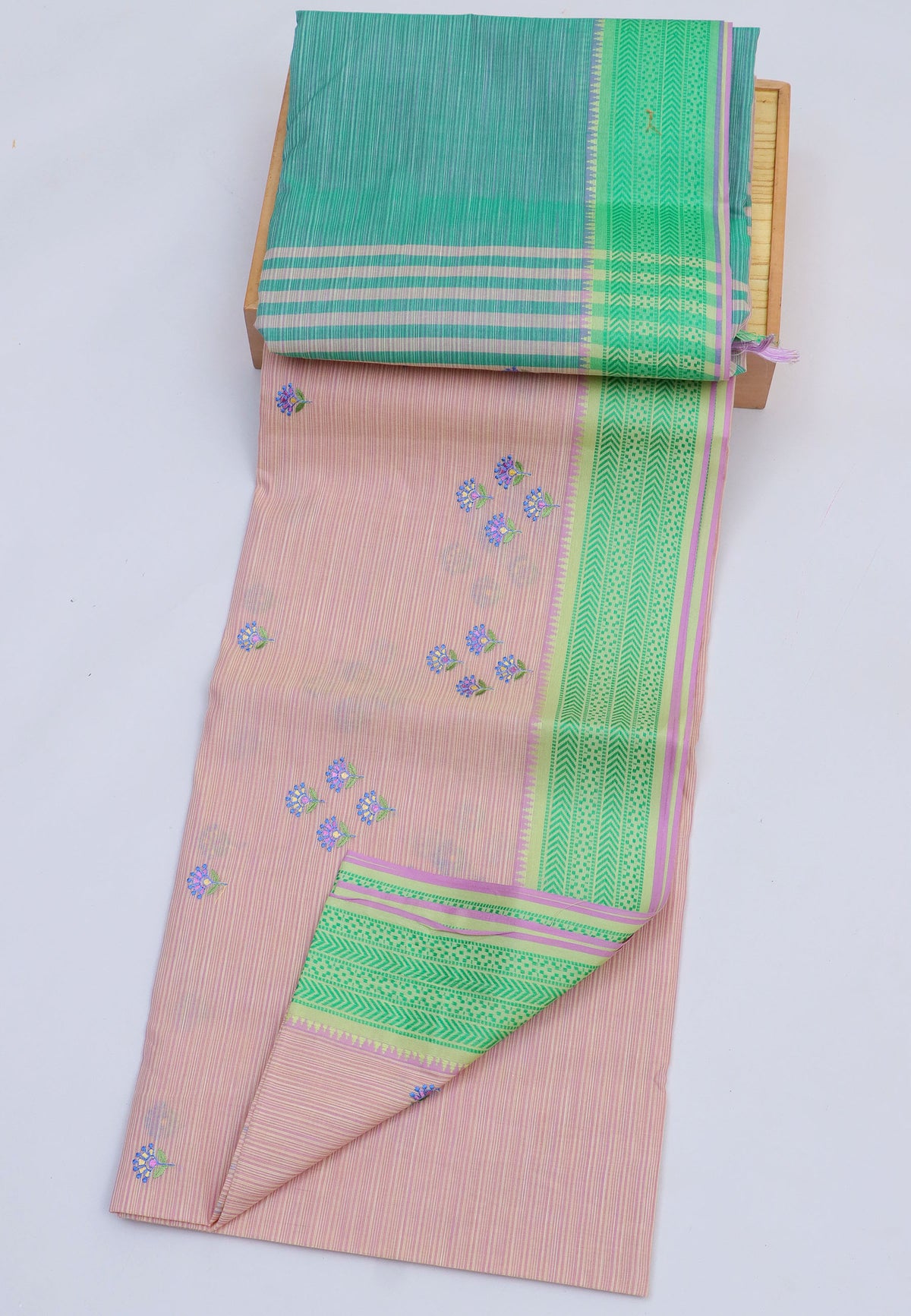Embroidery Saree With Brown Collur and Border with Green Shade - (SA-357)