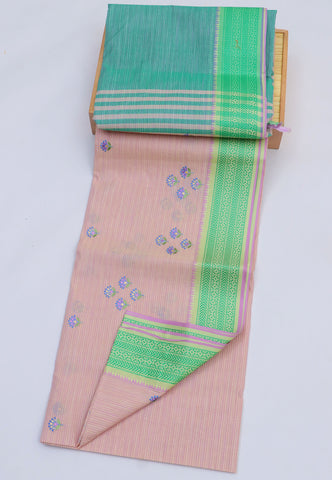 Embroidery Saree With Brown Collur and Border with Green Shade - (SA-357)
