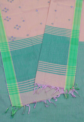 Embroidery Saree With Brown Collur and Border with Green Shade - (SA-357)