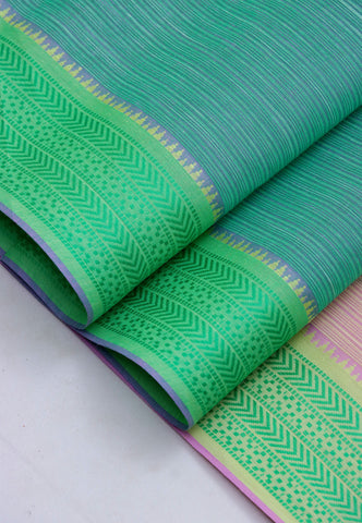 Embroidery Saree With Brown Collur and Border with Green Shade - (SA-357)