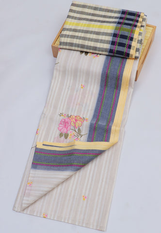 Embroidery Saree With Cream Collur and Border with Gray Shade - (SA-401)