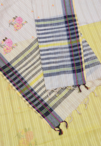 Embroidery Saree With Cream Collur and Border with Gray Shade - (SA-401)