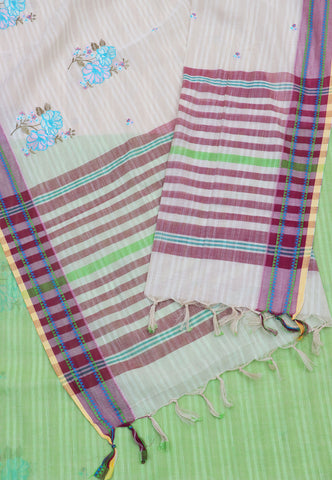 Embroidery Saree With Cream Collur and Border with Maroon Shade - (SA-402)