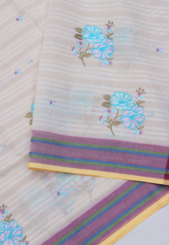 Embroidery Saree With Cream Collur and Border with Maroon Shade - (SA-402)