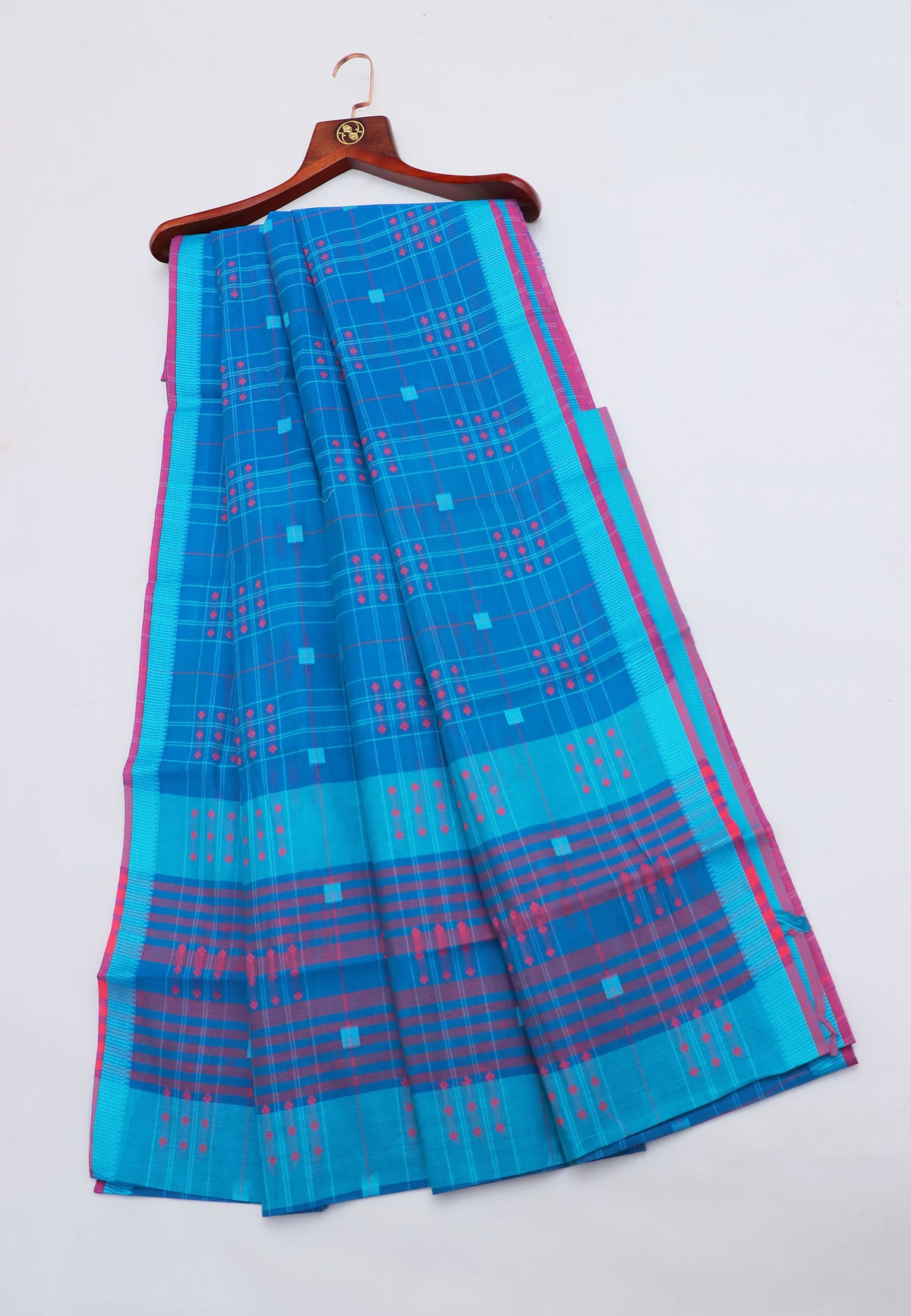 Kollam Katari Khadi With  Blue Collur and Border with Pink Shade - (SA-239)