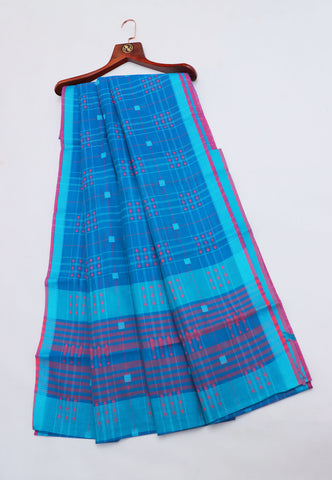 Kollam Katari Khadi With  Blue Collur and Border with Pink Shade - (SA-239)