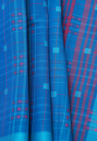 Kollam Katari Khadi With  Blue Collur and Border with Pink Shade - (SA-239)
