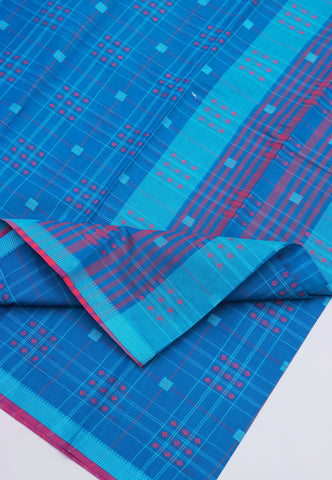 Kollam Katari Khadi With  Blue Collur and Border with Pink Shade - (SA-239)