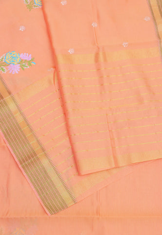 Embroidery Saree With Orange Collur and Border with Gold Shade - (SA-389)