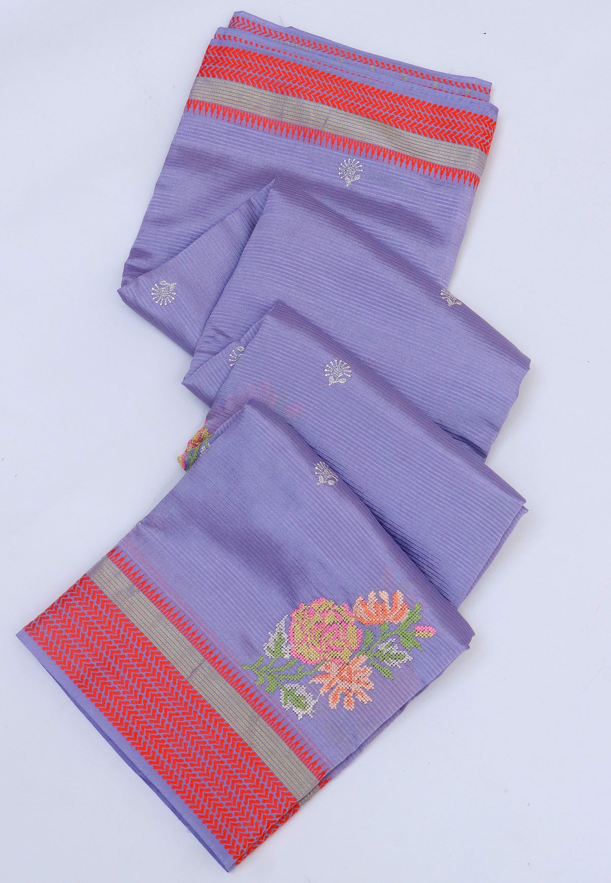 Embroidery Saree With Purple Collur and Border with Red Shade - (SA-387)
