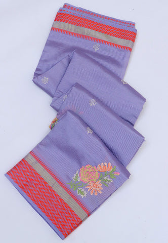 Embroidery Saree With Purple Collur and Border with Red Shade - (SA-387)