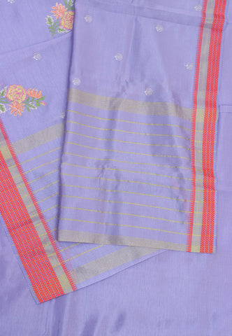 Embroidery Saree With Purple Collur and Border with Red Shade - (SA-387)