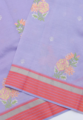 Embroidery Saree With Purple Collur and Border with Red Shade - (SA-387)