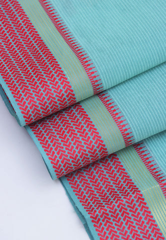 Embroidery Saree With Blue Collur and Border with Red Shade - (SA-388)
