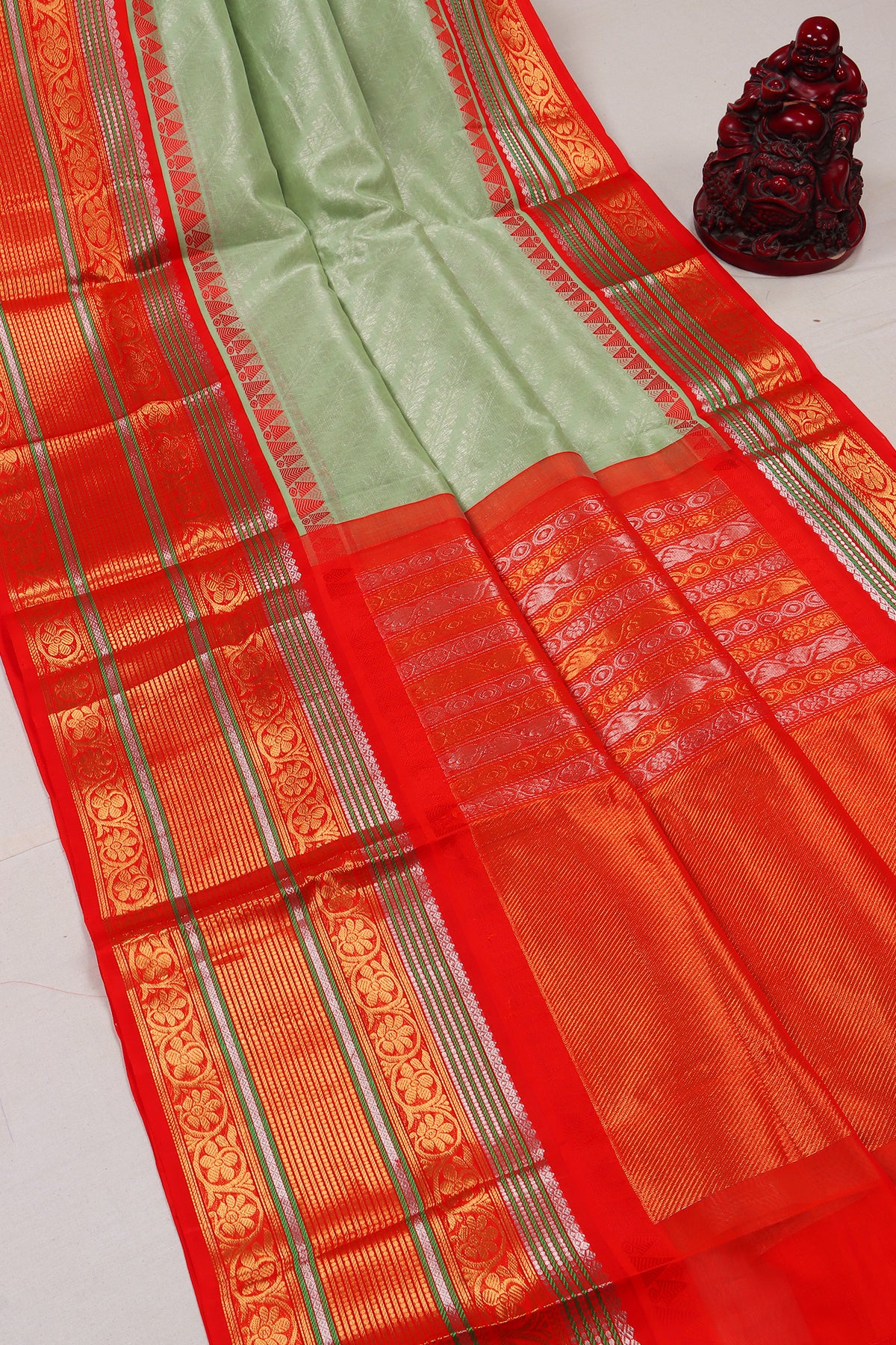 Kuppadam Saree - Light Grean Red Border Texture -(SA-144) - Dakshin Weaves