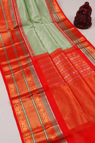 Kuppadam Saree - Light Grean Red Border Texture -(SA-144) - Dakshin Weaves