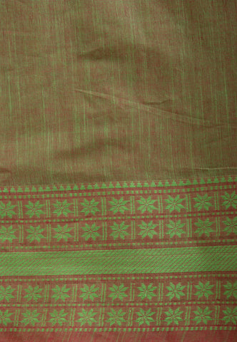 Kollam Katari Khadi With  Red Collur and Border with Green Shade - (SA-214)