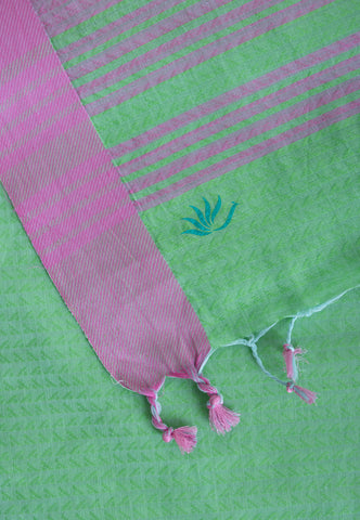 Kollam Katari Khadi With Green Collur and Border with Dark Pink Shade - (SA-221)