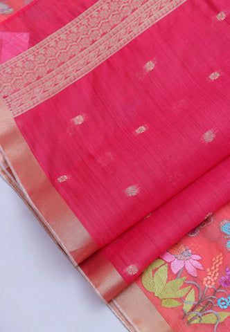 Embroidery Saree With Red Collur and Border with Gold Shade - (SA-399)