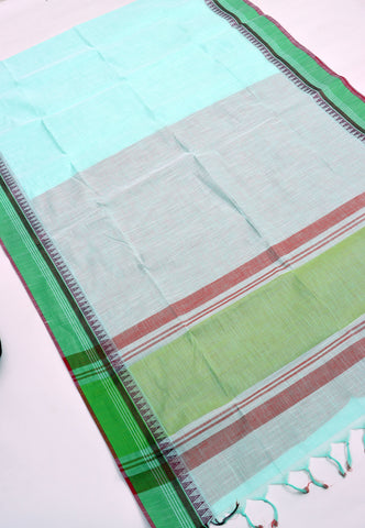 Kollam Katari Khadi With Blue Collur and Border with Green Shade - (SA-050)
