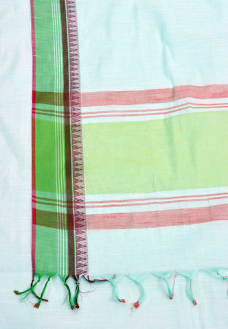 Kollam Katari Khadi With Blue Collur and Border with Green Shade - (SA-050)