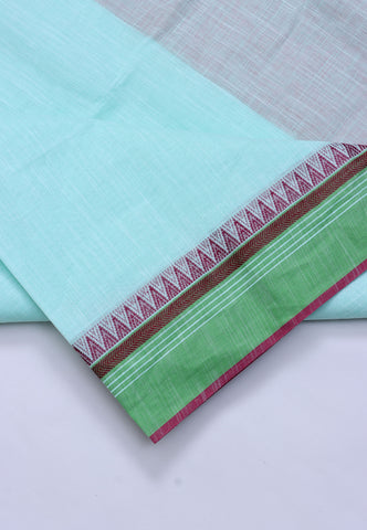 Kollam Katari Khadi With Blue Collur and Border with Green Shade - (SA-050)