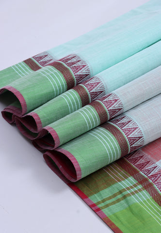 Kollam Katari Khadi With Blue Collur and Border with Green Shade - (SA-050)