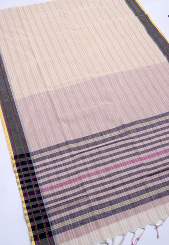 Kollam Katari Khadi With Cream Collur and Border with Gray Shade - (SA-035)