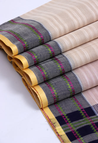Kollam Katari Khadi With Cream Collur and Border with Gray Shade - (SA-035)