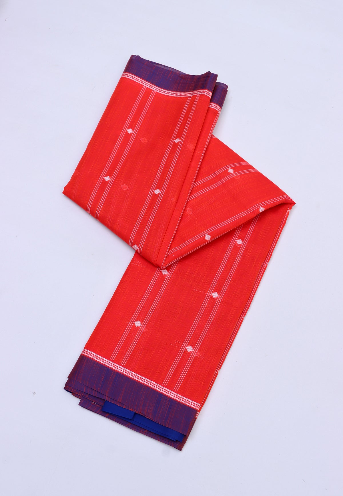 Kollam Katari Khadi With Red Collur and Border with Blue Shade-(SA-028)