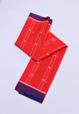 Kollam Katari Khadi With Red Collur and Border with Blue Shade-(SA-028)