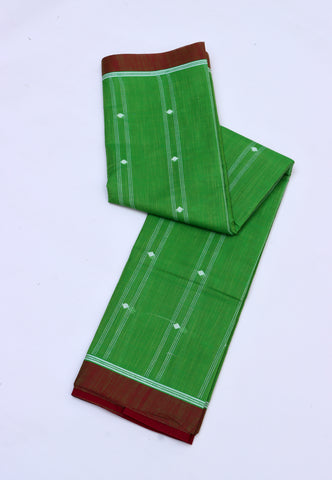Kollam Katari Khadi With Green Colour and Border with Maroon Shade-(SA-019)
