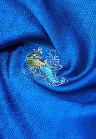 Embroidery Saree With Blue Collur and Border with Gold Shade - (SA-405)