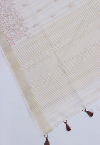 Embroidery Saree With Cream Collur and Border with Gold Shade - (SA-392)