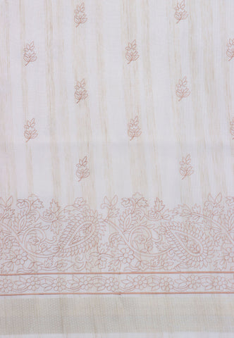 Embroidery Saree With Cream Collur and Border with Gold Shade - (SA-392)