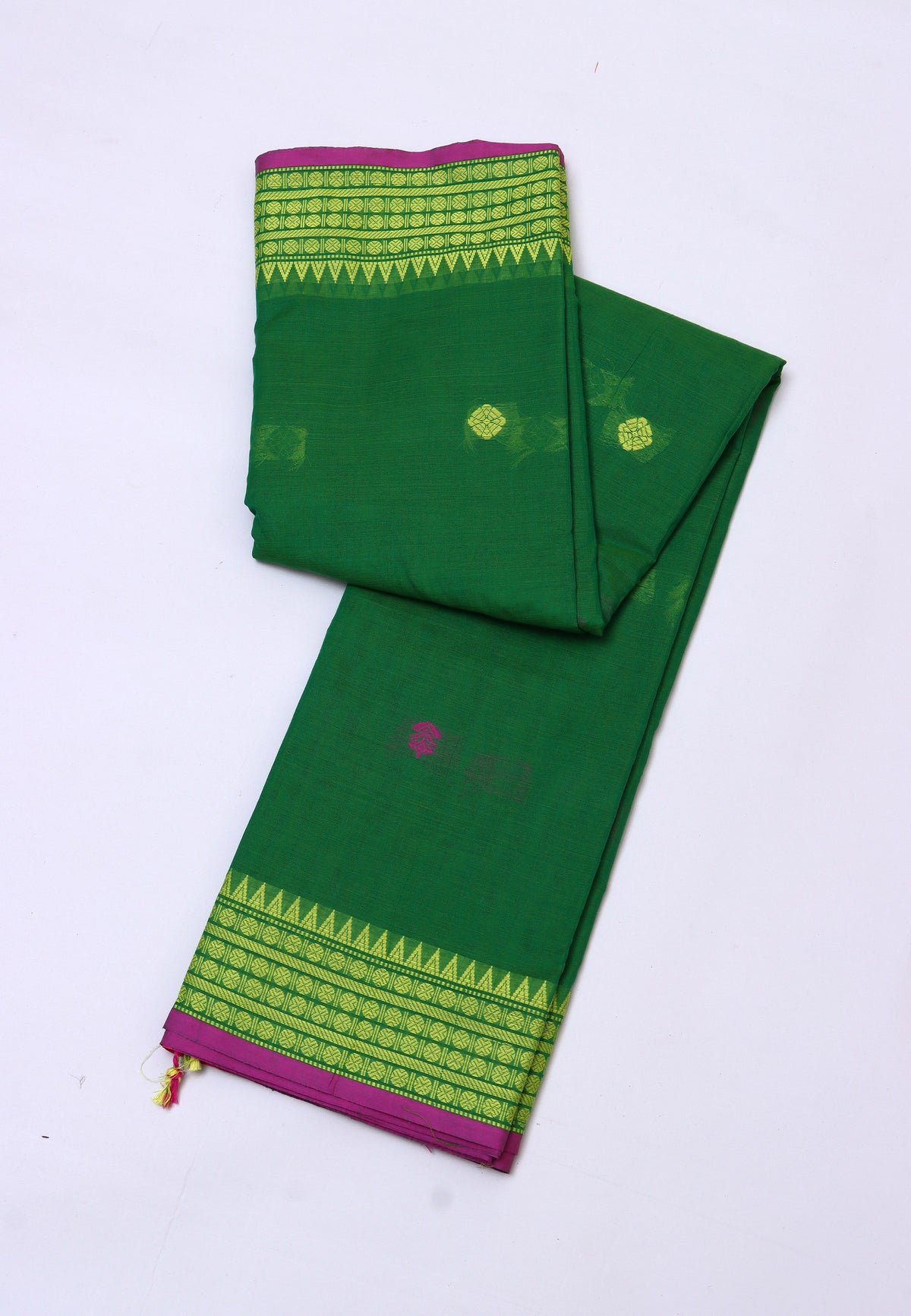 Kollam Katari Khadi With Green Collur and Border with Pink Shade-(SA-027)