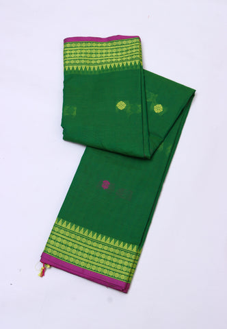 Kollam Katari Khadi With Green Collur and Border with Pink Shade-(SA-027)